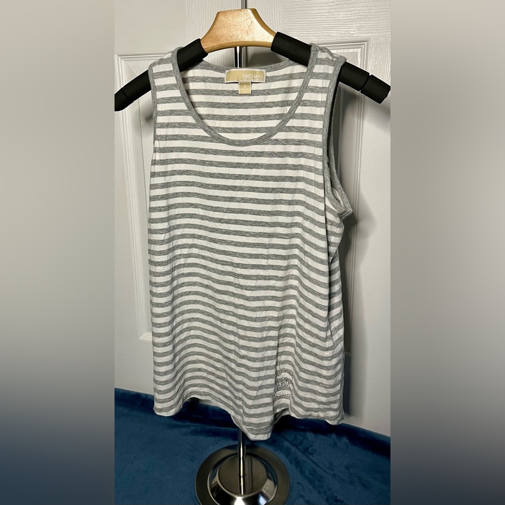 Michael Kors Gray and White Striped Tank Top